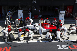 Charles Leclerc, Sauber C37, comes in for a stop