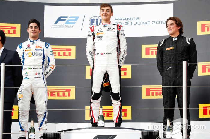 Podio: Sergio Sette Camara, Carlin, George Russell, ART Grand Prix, Roberto Merhi, MP Motorsport