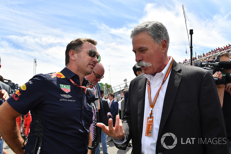 Christian Horner, Red Bull Racing Team Principal and Chase Carey, Chief Executive Officer and Executive Chairman of the Formula One Group on the grid on the grid