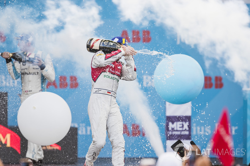 Daniel Abt, Audi Sport ABT Schaeffler, celebrates on the podium after winning the race