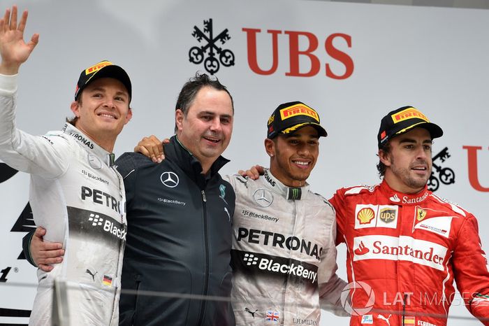2014: 1. Lewis Hamilton, 2. Nico Rosberg, 3. Fernando Alonso