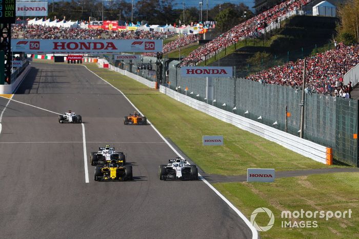 Nico Hulkenberg, Renault Sport F1 Team R.S. 18, Lance Stroll, Williams FW41, y Sergey Sirotkin, Williams FW41