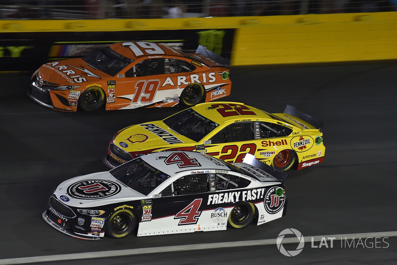 Kevin Harvick, Stewart-Haas Racing, Ford Fusion Jimmy John's, Daniel Suarez, Joe Gibbs Racing, Toyota Camry ARRIS, Joey Logano, Team Penske, Ford Fusion Shell Pennzoil