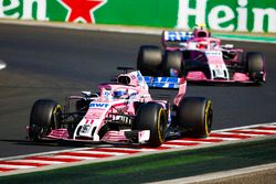 Sergio Perez, Force India VJM11, leads Esteban Ocon, Force India VJM11