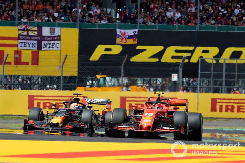 Charles Leclerc leads Max Verstappen at the 2019 British Grand Prix