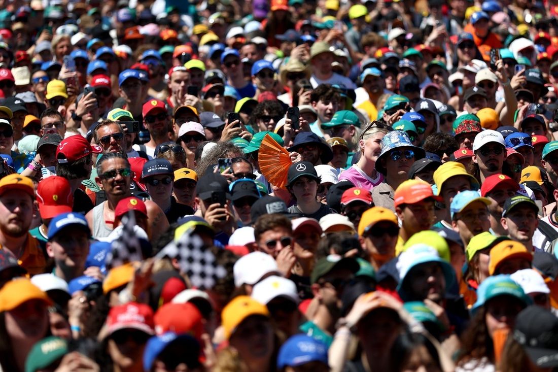  A sea of fans gathered at the stage during practice ahead of the F1 Grand Prix of Spain 