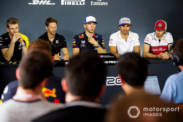 Nico Hulkenberg, Renault F1 Team, Romain Grosjean, Haas F1, Pierre Gasly, Red Bull Racing, Carlos Sainz Jr., McLaren y Antonio Giovinazzi, Alfa Romeo Racing en conferencia de prensa