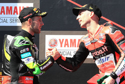 Podium: race winner Marco Melandri, Aruba.it Racing-Ducati SBK Team, second place Jonathan Rea, Kawa