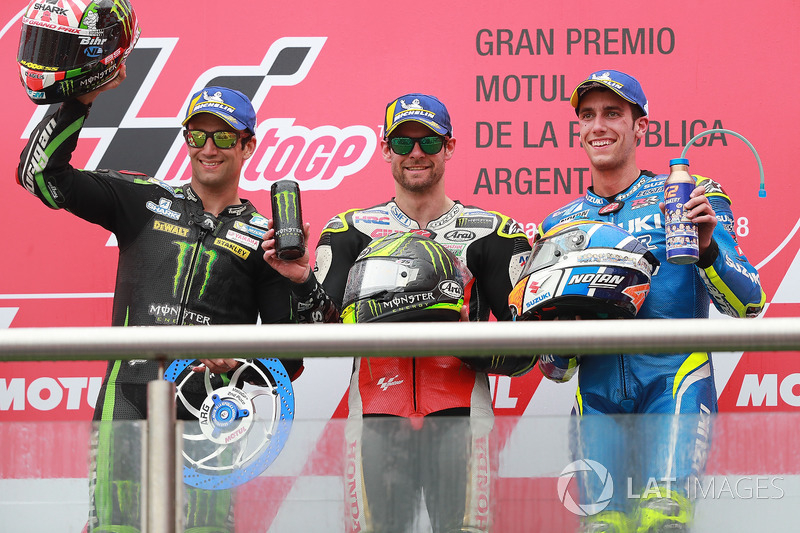 Podium: second place Johann Zarco, Monster Yamaha Tech 3, race winner Cal Crutchlow, Team LCR Honda,