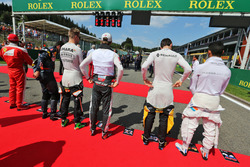 (L naar R): Nico Hulkenberg, Sahara Force India F1; Romain Grosjean, Haas F1 Team; Jolyon Palmer, Re