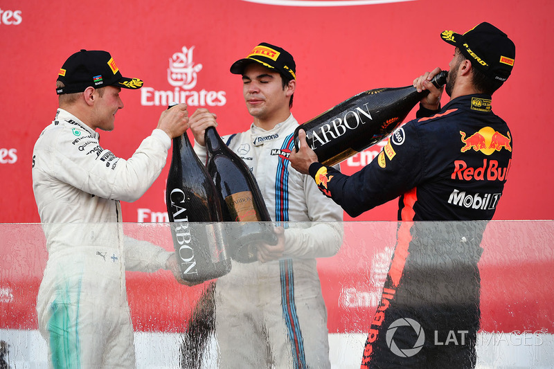 Podio: ganador de la carrera Daniel Ricciardo, Red Bull Racing, Pierre Wache, Red Bull Racing, segundo lugar Valtteri Bottas, Mercedes AMG F1 y el tercer lugar Lance Stroll, Williams