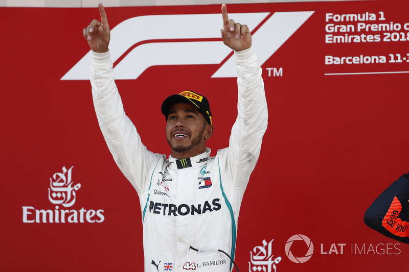 Lewis Hamilton, Mercedes AMG F1, celebrates victory on the podium