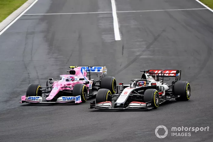 Lance Stroll, Racing Point RP20, Romain Grosjean, Haas VF-20