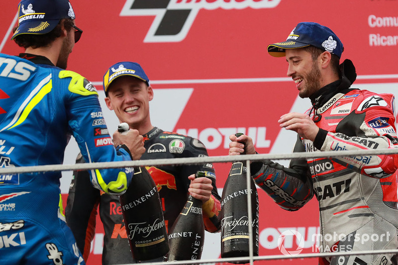 Podium: race winner Andrea Dovizioso, Ducati Team, second place Alex Rins, Team Suzuki MotoGP, third place Pol Espargaro, Red Bull KTM Factory Racing
