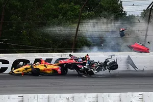 Crash : Robert Wickens, Schmidt Peterson Motorsports Honda, James Hinchcliffe, Schmidt Peterson Motorsports Honda, Ryan Hunter-Reay, Andretti Autosport Honda, Pietro Fittipaldi, Dale Coyne Racing Honda 