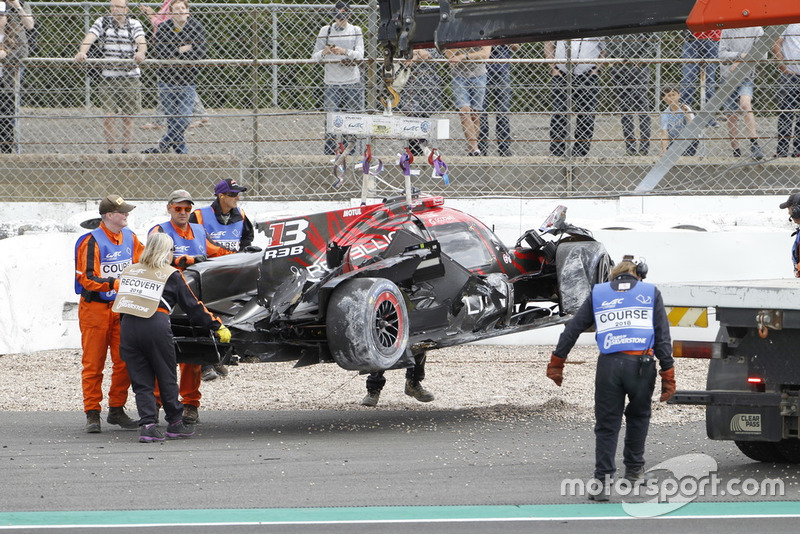 The car of #1 Rebellion Racing Rebellion R-13: Andre Lotterer, Neel Jani, Bruno Senna after the crash