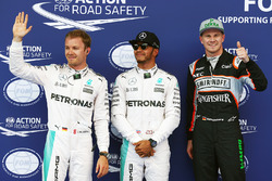 Polesitter Lewis Hamilton, Mercedes AMG F1 Team, second place Nico Rosberg, Mercedes AMG F1 Team, third place Nico Hulkenberg, Sahara Force India