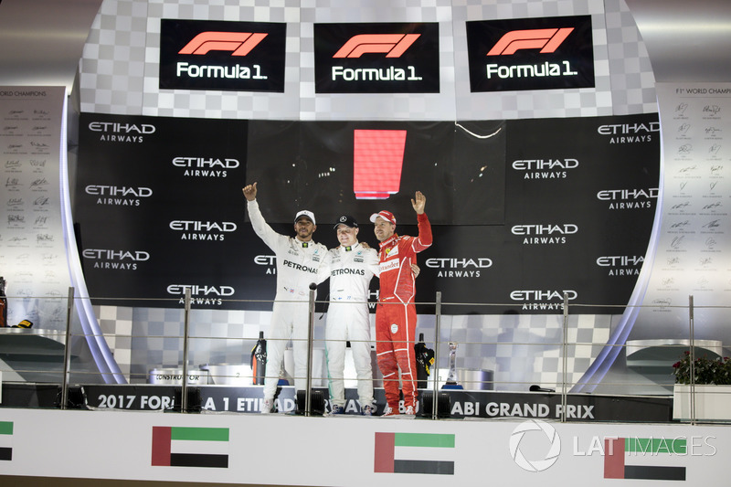 Podium: Ganador, Valtteri Bottas, Mercedes AMG F1, segundo, Lewis Hamilton, Mercedes AMG F1, tercero, Sebastian Vettel, Ferrari