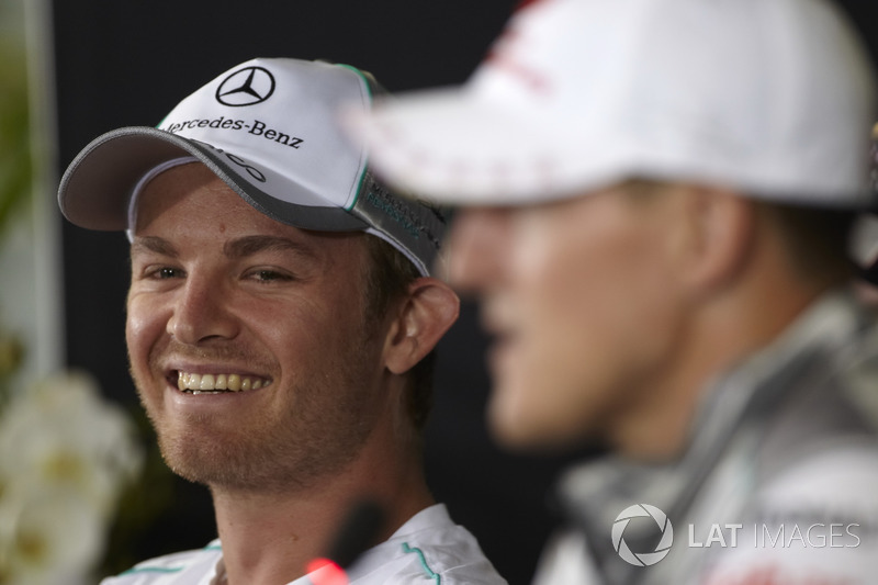 Nico Rosberg, Mercedes AMG and Michael Schumacher, Mercedes AMG during the Thursday press conference 