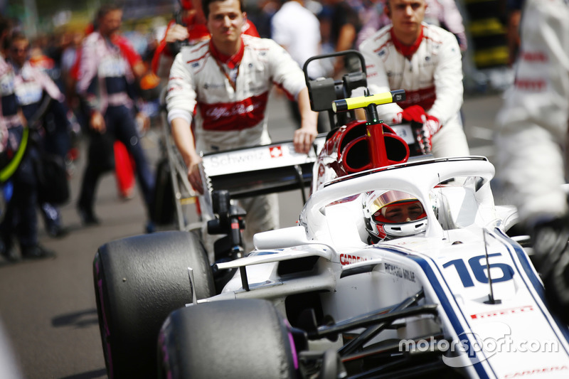 Charles Leclerc, Sauber C37, arrives on the grid