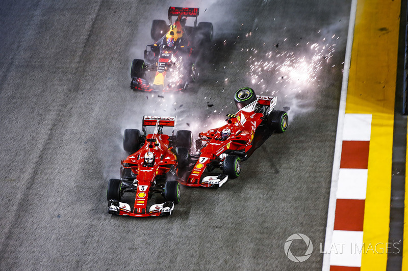 Sebastian Vettel, Ferrari SF70H, Max Verstappen, Red Bull Racing RB13, Kimi Raikkonen, Ferrari SF70H