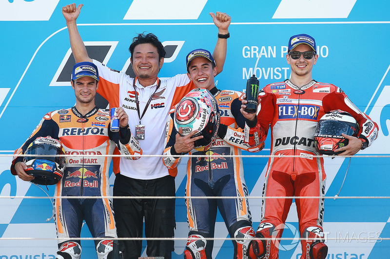 Podium: Race winner Marc Marquez, Repsol Honda Team, second place Dani Pedrosa, Repsol Honda Team, third place Jorge Lorenzo, Ducati Team