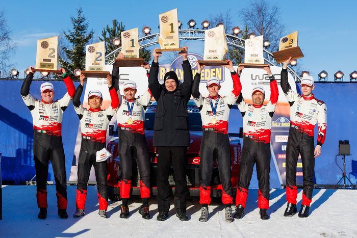 Winners Elfyn Evans, Scott Martin, Toyota Gazoo Racing WRT, second place Takamoto Katsuta, Aaron Johnston, Toyota Gazoo Racing WRT, third place Sami Pajari, Marko Salminen, Toyota Gazoo Racing WRT2