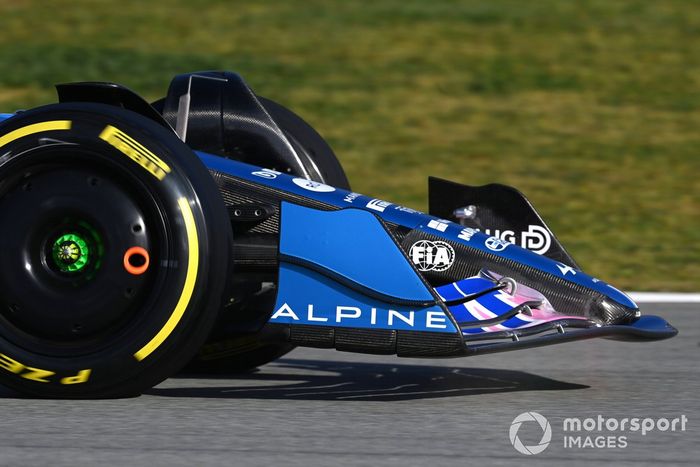 El alerón delantero de del coche de Fernando Alonso, Alpine A522