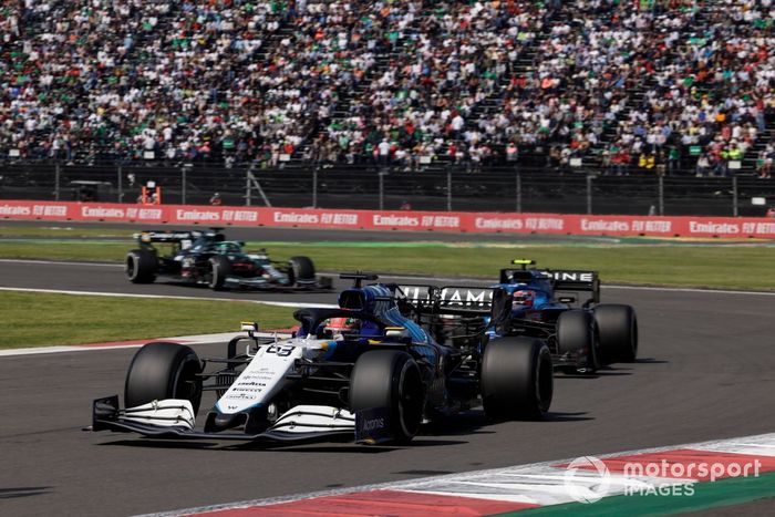 George Russell, Williams FW43B, Esteban Ocon, Alpine A521, Lance Stroll, Aston Martin AMR21