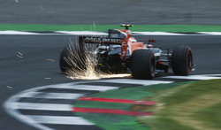 Sparks fly from Stoffel Vandoorne, McLaren MCL32