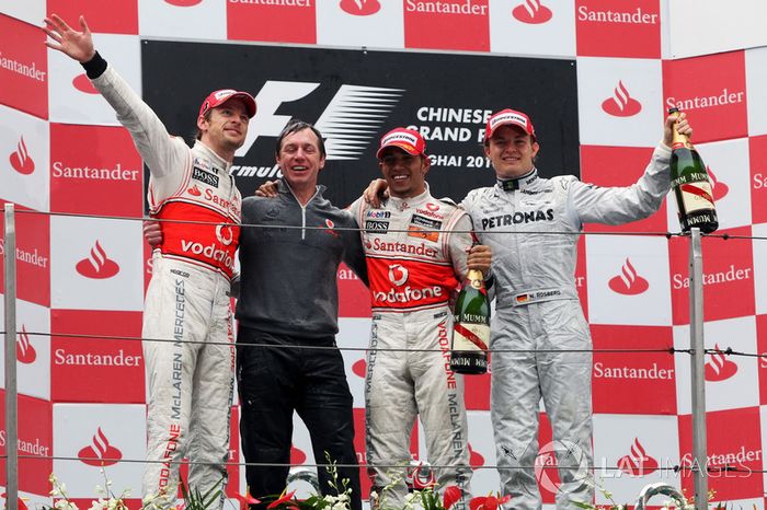 2010: 1. Jenson Button, 2. Lewis Hamilton, 3. Nico Rosberg