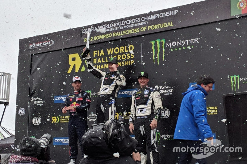 Podium: Race winner Johan Kristoffersson, PSRX Volkswagen Sweden, second place Sébastien Loeb, Team Peugeot Total, third place Petter Solberg, PSRX Volkswagen Sweden