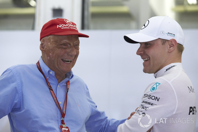 Niki Lauda, Non-Executive Chairman, Mercedes AMG, with Valtteri Bottas, Mercedes AMG F1