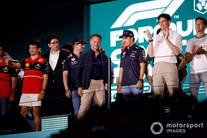 Christian Horner, Team Principal, Red Bull Racing, arriva sul palco