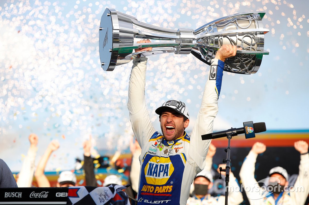 Chase Elliott, Hendrick Motorsports, Chevrolet Camaro NAPA Auto Parts, celebrates after winning the 2020 Nascar Cup Series Championship