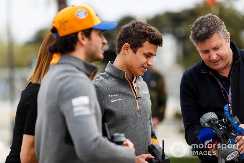 Carlos Sainz Jr. and Lando Norris compete on a Sky TV Challenge with Natalie Pinkham, Sky F1 and David Croft, Sky F1