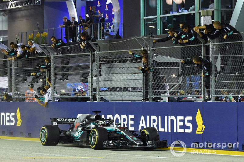 Hamilton and Mercedes celebrate win