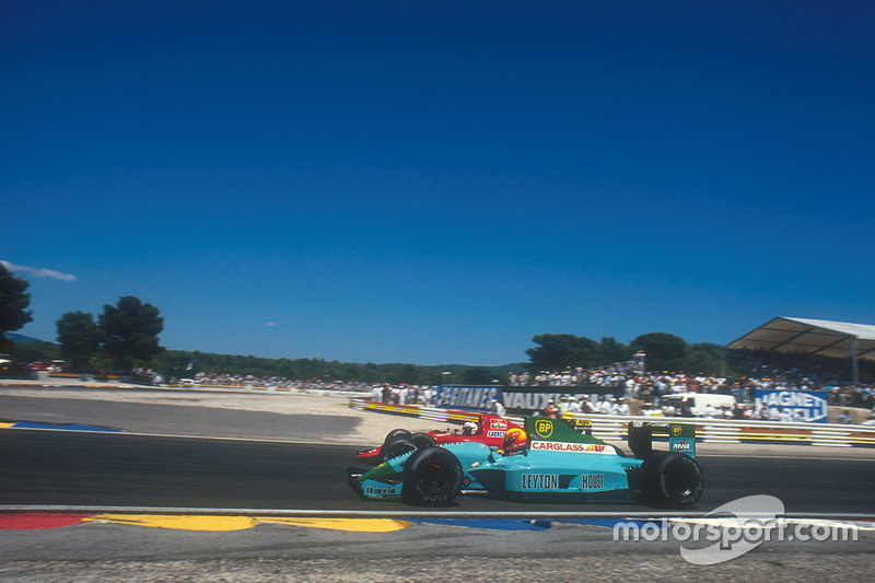 Mauricio Gugelmin, Leyton House CG901, Judd; Alain Prost, Ferrari 641