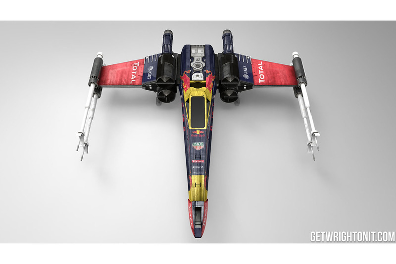 X-Wing de Star Wars avec une livrée Red Bull