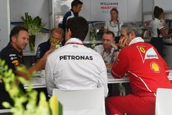 Christian Horner, Red Bull Racing Team Principal, Robert Fearnley, Sahara Force India F1 Team Deputy Team Principal, Paddy Lowe, Williams Shareholder and Technical Director, Toto Wolff, Mercedes AMG F1 Director of Motorsport and Maurizio Arrivabene, Ferrari Team Principal in Team Principals meeting