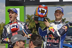 Podium: tweede plaats Sébastien Ogier, Julien Ingrassia, Volkswagen Polo WRC, Volkswagen Motorsport