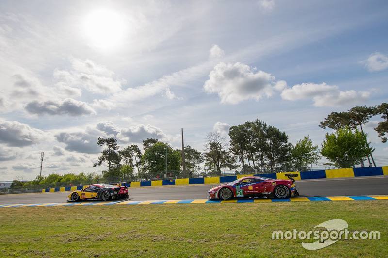 #84 JMW Motorsport Ferrari 488 GTE: Robert Smith, Will Stevens, Dries Vanthoor, #51 AF Corse Ferrari 488 GTE: James Calado, Alessandro Pier Guidi, Lucas di Grassi