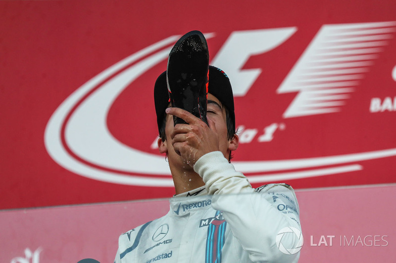 Lance Stroll, Williams fête son podium avec un shoey