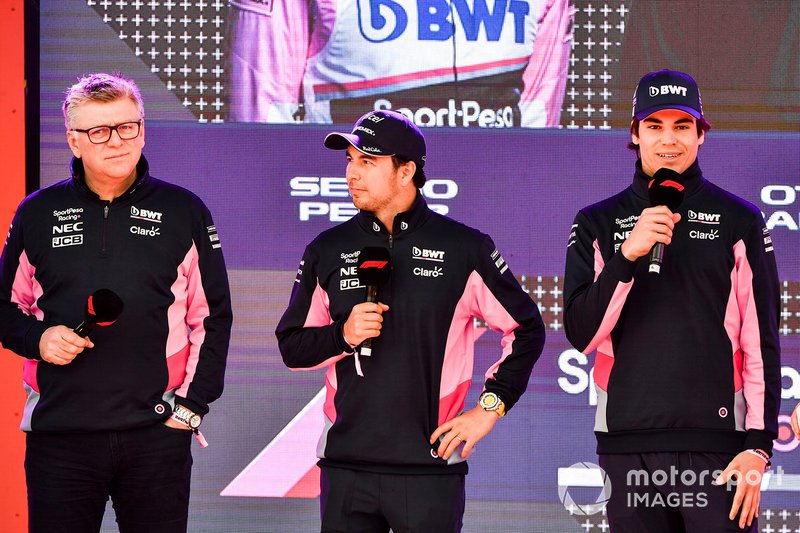 Otmar Szafnauer, team principal, Racing Point, Sergio Perez, Racing Point and Lance Stroll, Racing Point at the Federation Square event