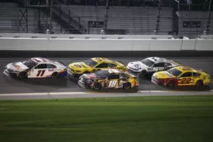 Denny Hamlin, Joe Gibbs Racing, Toyota Camry FedEx Express  Kyle Busch, Joe Gibbs Racing, Toyota Camry M&M's Chocolate Bar  Michael McDowell, Front Row Motorsports, Ford Mustang Love's Travel Stops  Ty Dillon, Germain Racing, Chevrolet Camaro GEICO  Joey Logano, Team Penske, Ford Mustang Shell Pennzoil