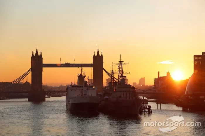The 'floating paddock' St Helena docked in London next to HMS Belfast