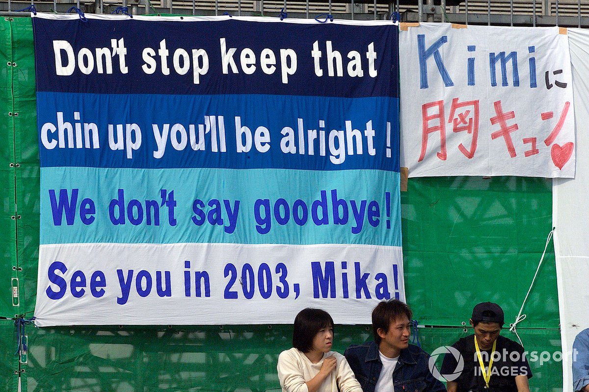 Japanese fans wish Mika Hakkinen good luck at his final race