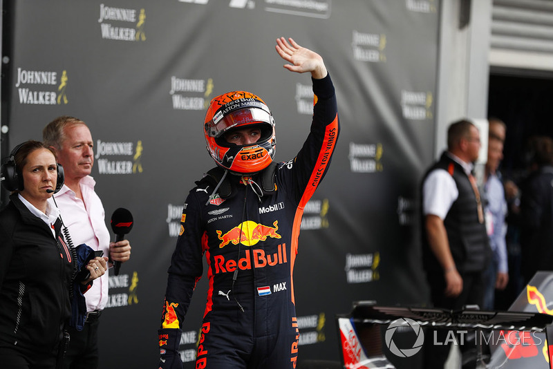 Max Verstappen, Red Bull Racing, celebrates third place in parc ferme