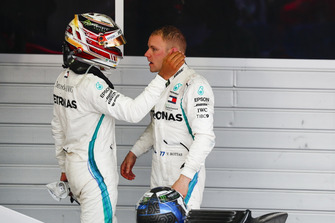 Race winner Lewis Hamilton, Mercedes AMG F1, congratulates Valtteri Bottas, Mercedes AMG F1