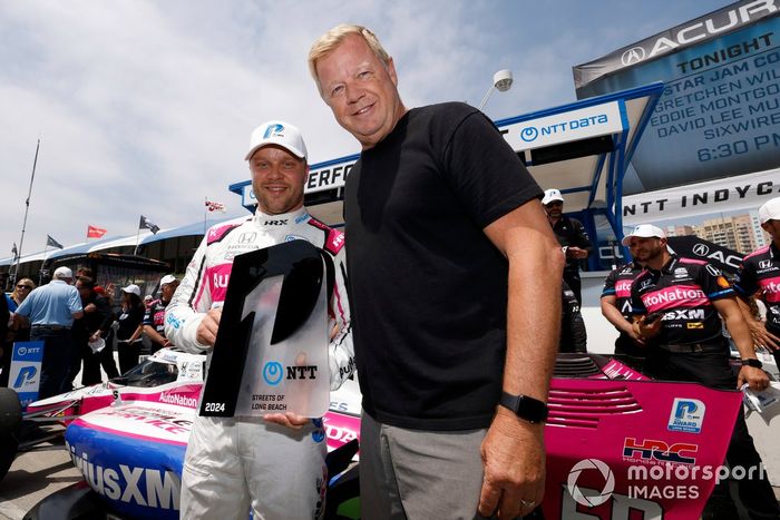 Pole sitter Felix Rosenqvist, Meyer Shank Racing Honda